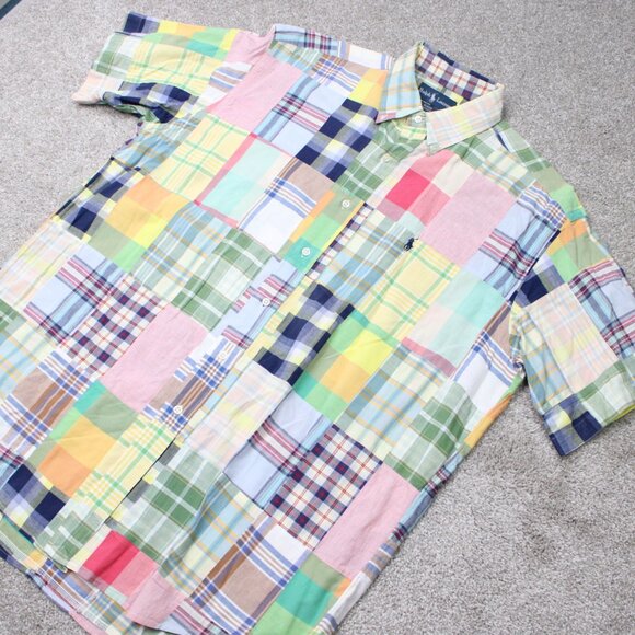 Ralph Lauren Shirt Mens Large Blake Patchwork Madras Short Sleeve Cotton Button - Picture 4 of 13
